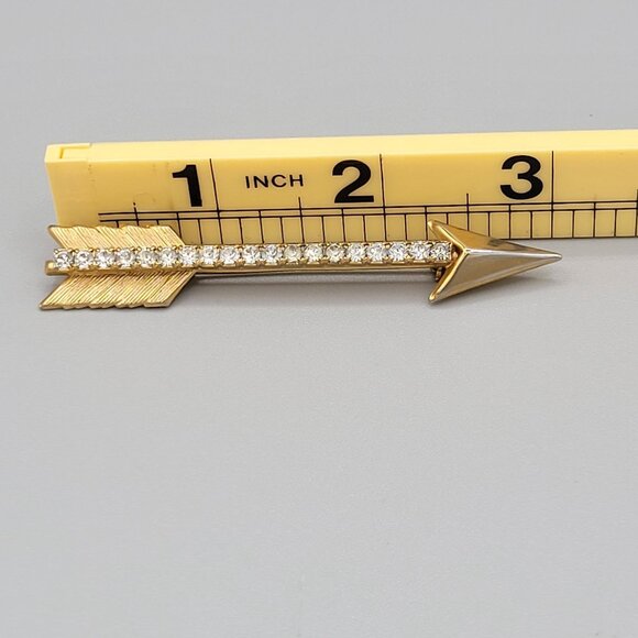 Gold Tone Cupids Arrow Brooch Pin White Rhinestones Prong Set Vintage 3 Inches - Picture 6 of 6